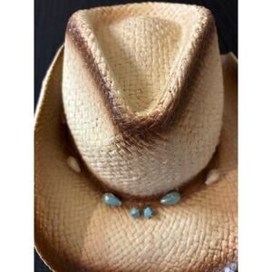 LA VALENTINA XL Santiago Western “Burnt” Cowgirl Straw Hat w Turquoise Stones